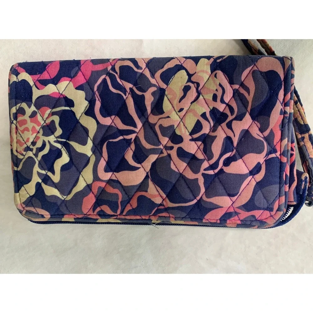 Vera Bradley Quilted Cotton Crossbody Bag Navy Pink Floral Geometric Print#899